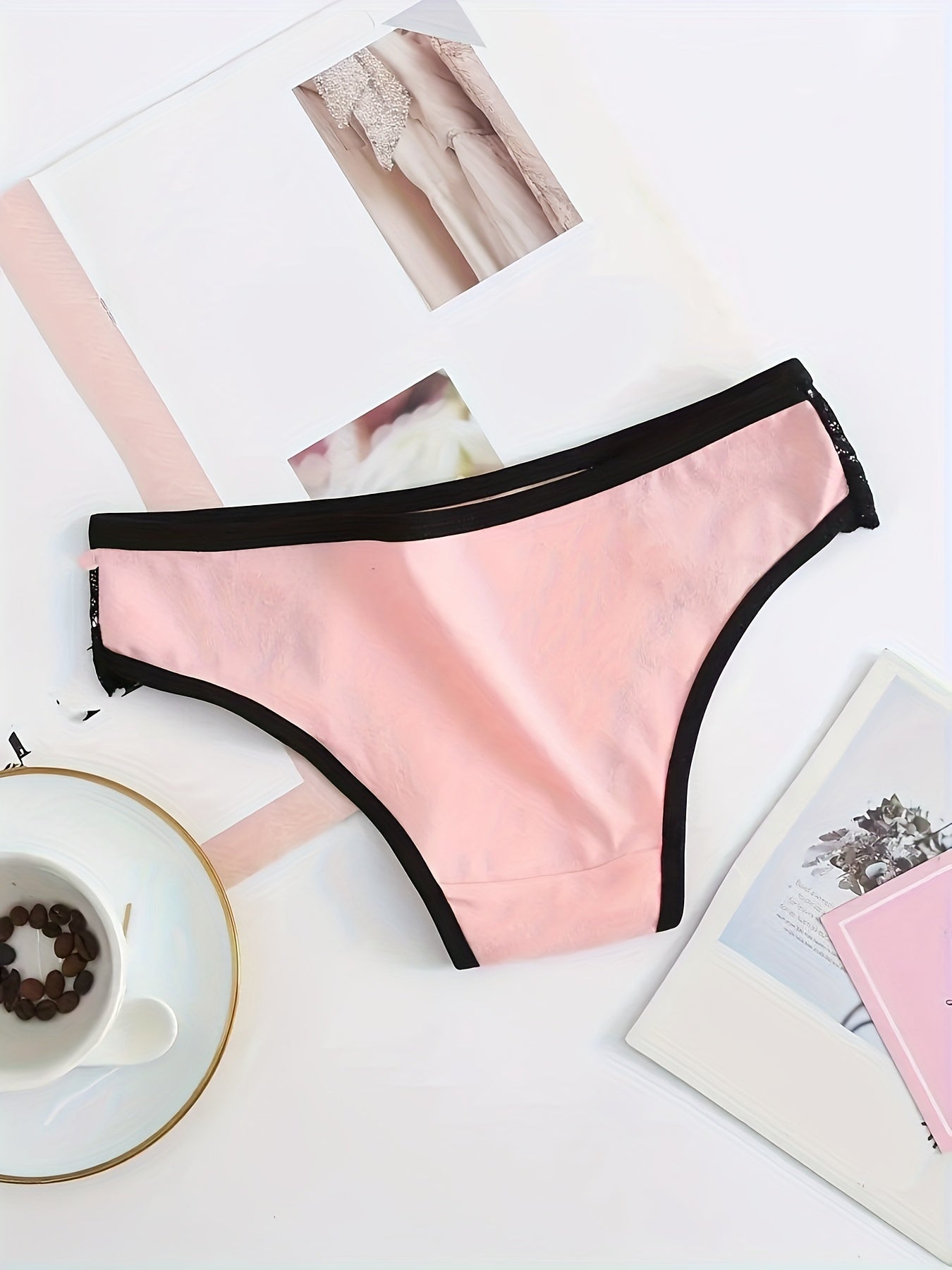 12PCS, Seamless Women's Daily Sports Underwear, Low Waist Comfortable Cotton Splicing Triangle Pants, Lace Lace Bow Underwear Underwear