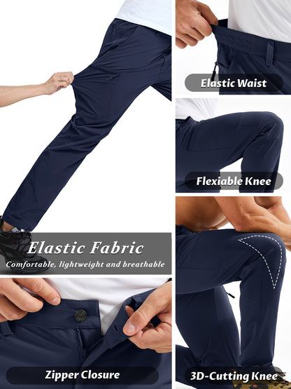 Men'S Cargo Pants Spring Hiking Trousers Quick-Dry Ripstop Stretch Fabric Breathable Moisture-Wicking Lightweight Elastic Waist And 3D-Cut 6 Pockets Outdoor Pants for Fishing Travel Camping, Work in Spring And Summer