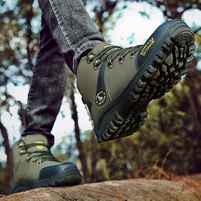 [Hiking Boots For Adventures] Men's High-Top High Quality Hiking Boots: Lightweight Outdoor, Retro-Style Mountaineering. Warm, Durable, Non-Slip, Elastic Ankle Support. PU Upper, Rubber Sole, Lace-Up. Fit For All-Season Adventures, Hiking, Outdoor Explora