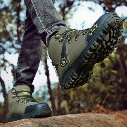 [Hiking Boots For Adventures] Men's High-Top High Quality Hiking Boots: Lightweight Outdoor, Retro-Style Mountaineering. Warm, Durable, Non-Slip, Elastic Ankle Support. PU Upper, Rubber Sole, Lace-Up. Fit For All-Season Adventures, Hiking, Outdoor Explora