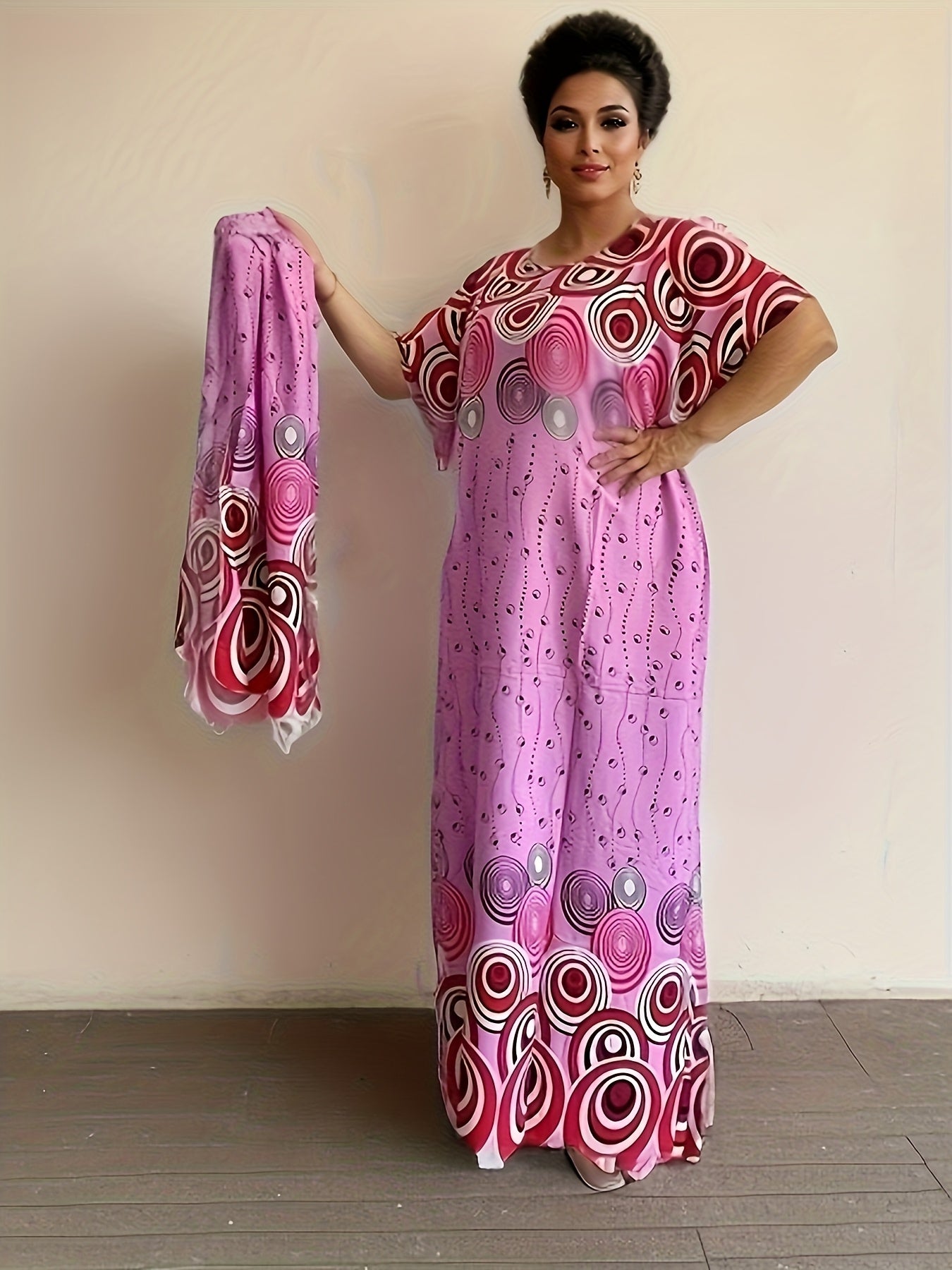 Geo Print Boat Neck Loose Dress, Elegant Batwing Sleeve Maxi Cover Up Dress, Women'S Clothing