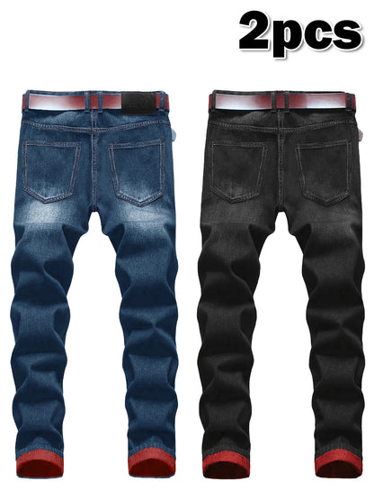 2pcs Men's Slim Fit Distressed Ripped Jeans | Classic Stretch Denim Pants, Trendy Casual Versatile Outfits