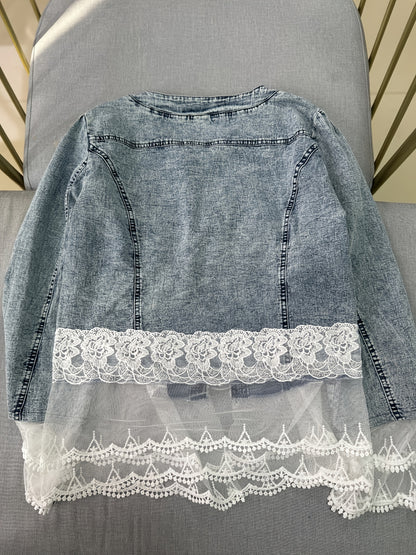 Women'S Casual Jacket, Lace Floral Pattern, Exquisite Buttons, Daily Fashion Beaded Denim Jacket, Very Suitable for Spring And Autumn