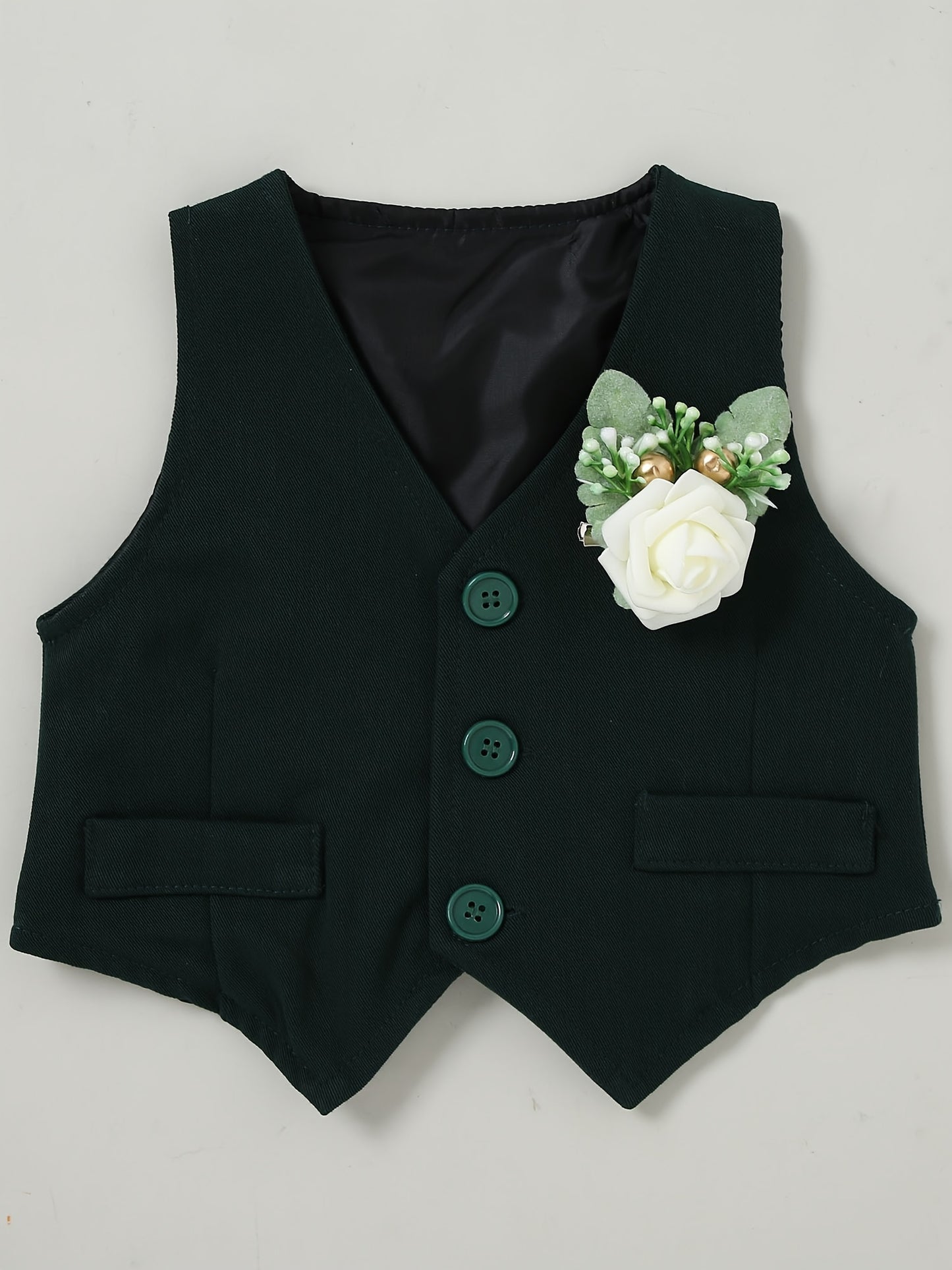 5pcs Newborn Long Sleeve Gentleman Suit Baby Boy Holiday Party Wedding Dress Suit One-Piece Shirt, Vest, Pants, Bow Tie, Corsage 0.0-78.74ft Soft And Comfortable Toddler Clothing