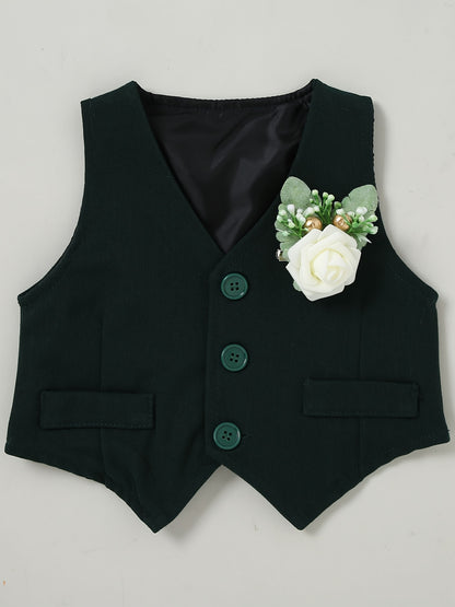 5pcs Newborn Long Sleeve Gentleman Suit Baby Boy Holiday Party Wedding Dress Suit One-Piece Shirt, Vest, Pants, Bow Tie, Corsage 0.0-78.74ft Soft And Comfortable Toddler Clothing
