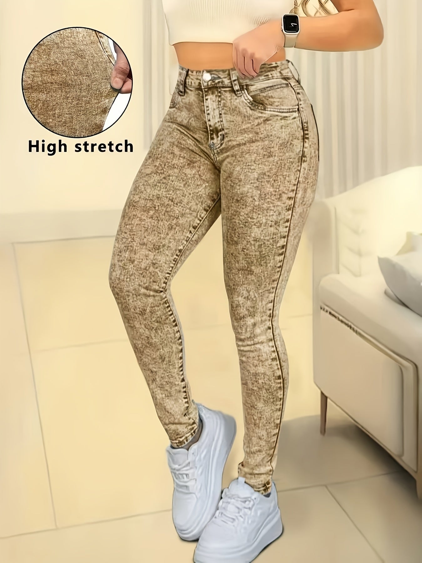 Ladies' Fashionable Washed Light Blue Tight Elastic Slim Fit Lifting Buttocks Casual And Simple Small Leg Jeans