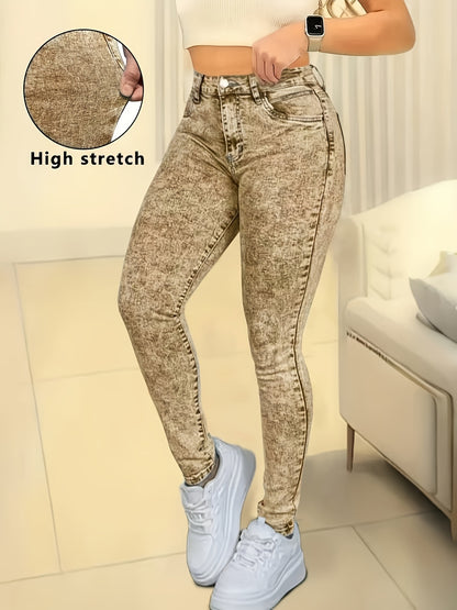 Ladies' Fashionable Washed Light Blue Tight Elastic Slim Fit Lifting Buttocks Casual And Simple Small Leg Jeans