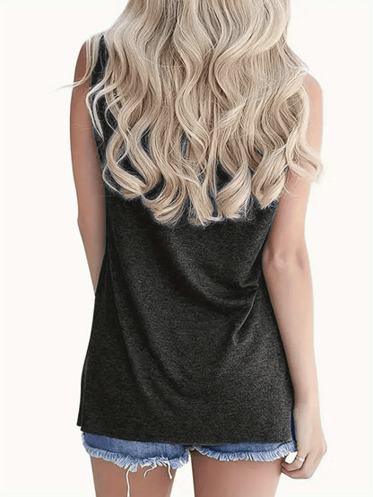 1pc, 180g Fashionable Crew Neck Tank Top - Drawing Printed Top for Women - Casual Short Sleeveless Crew Neck Shirt - Lightweight & Breathable Vest for All Seasons Wardrobe, Polyester