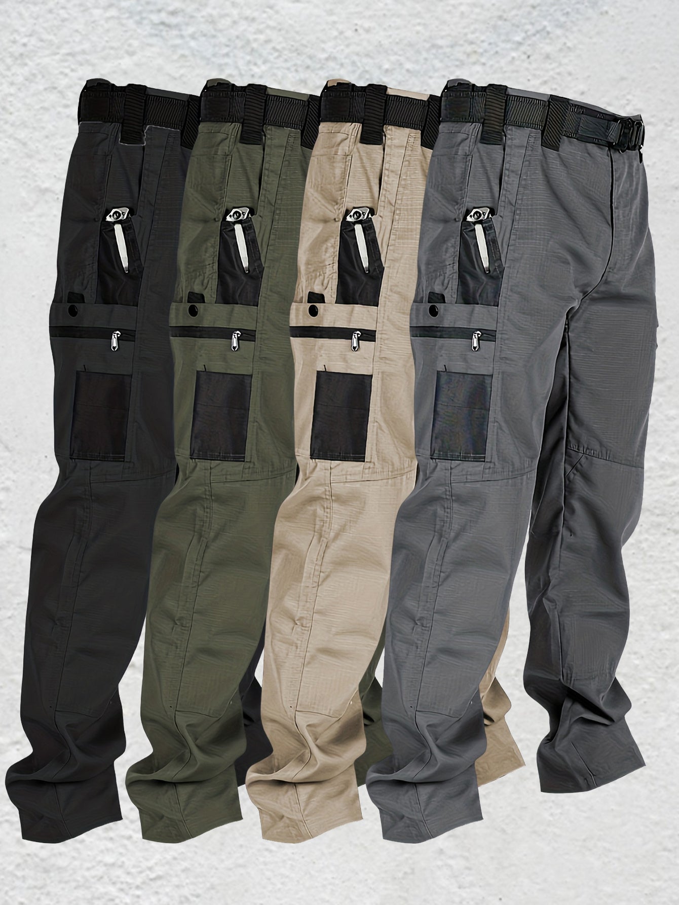2pcs Men's Tactical Cargo Pants, Multi-Pocket Ripstop Work Trousers, High Quality Outdoor Hiking Pants, Durable Straight Leg Utility Pants for Work, Camping, Daily Wear
