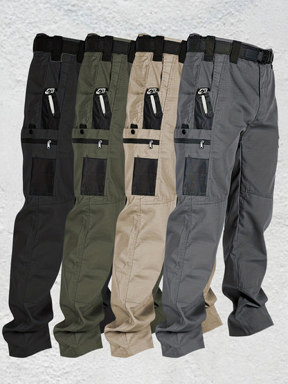 2pcs Men's Tactical Cargo Pants, Multi-Pocket Ripstop Work Trousers, High Quality Outdoor Hiking Pants, Durable Straight Leg Utility Pants for Work, Camping, Daily Wear