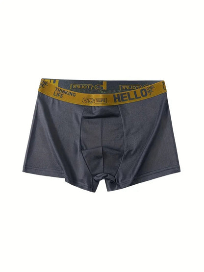 10-pc Men'S Boxer Briefs - Hello Print: Breathable, Soft, And Stretchy, with a Comfortable Mid-Rise Fit. Available in 5 Colors (Yellow, Green, Black, Light Gray, Dark Gray). A Daily Essential, Perfect for Casual Wear And Sports. Trendy