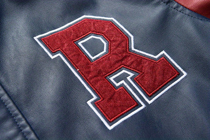 Plus Size Men'S Letter "R" Print PU Jacket for Spring/Autumn, Oversized Punk Raglan Baseball Jacket for Big & Tall Males, Men'S Clothing