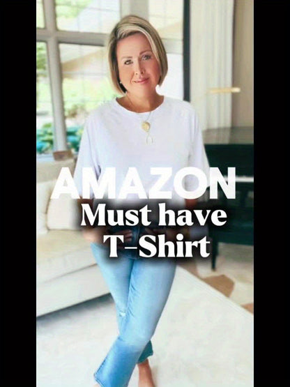 Women's Summer Casual Crewneck Batwing Half Sleeve T-Shirts Solid Color Loose Fit Cute Basic Flowy Tops Tees Blouses