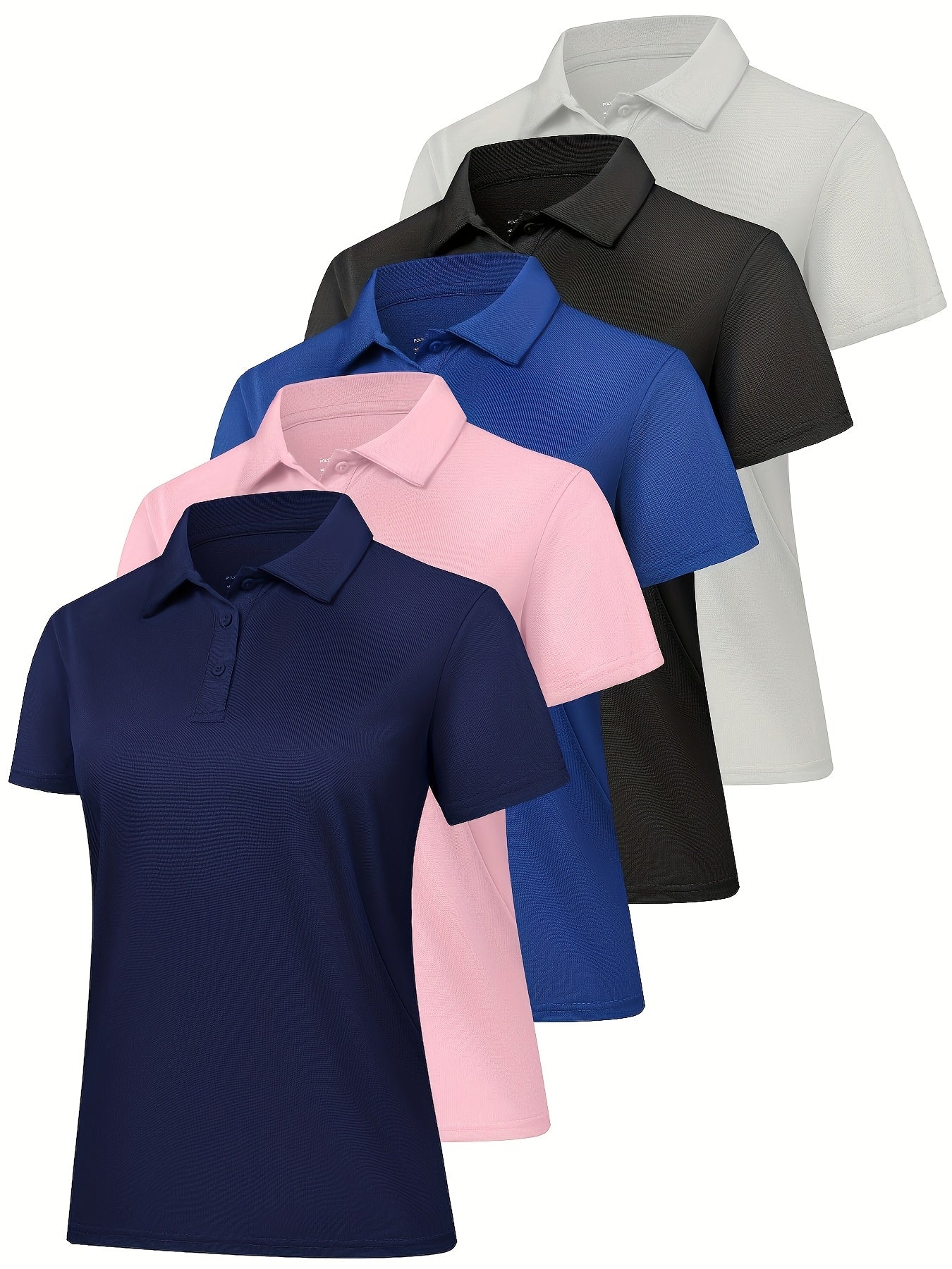 5 Pack Women'S Polo Shirts Short Sleeve 3 Buttons Collared Uniform Tops Moisture-Wicking T-Shirts For Work & Casual
