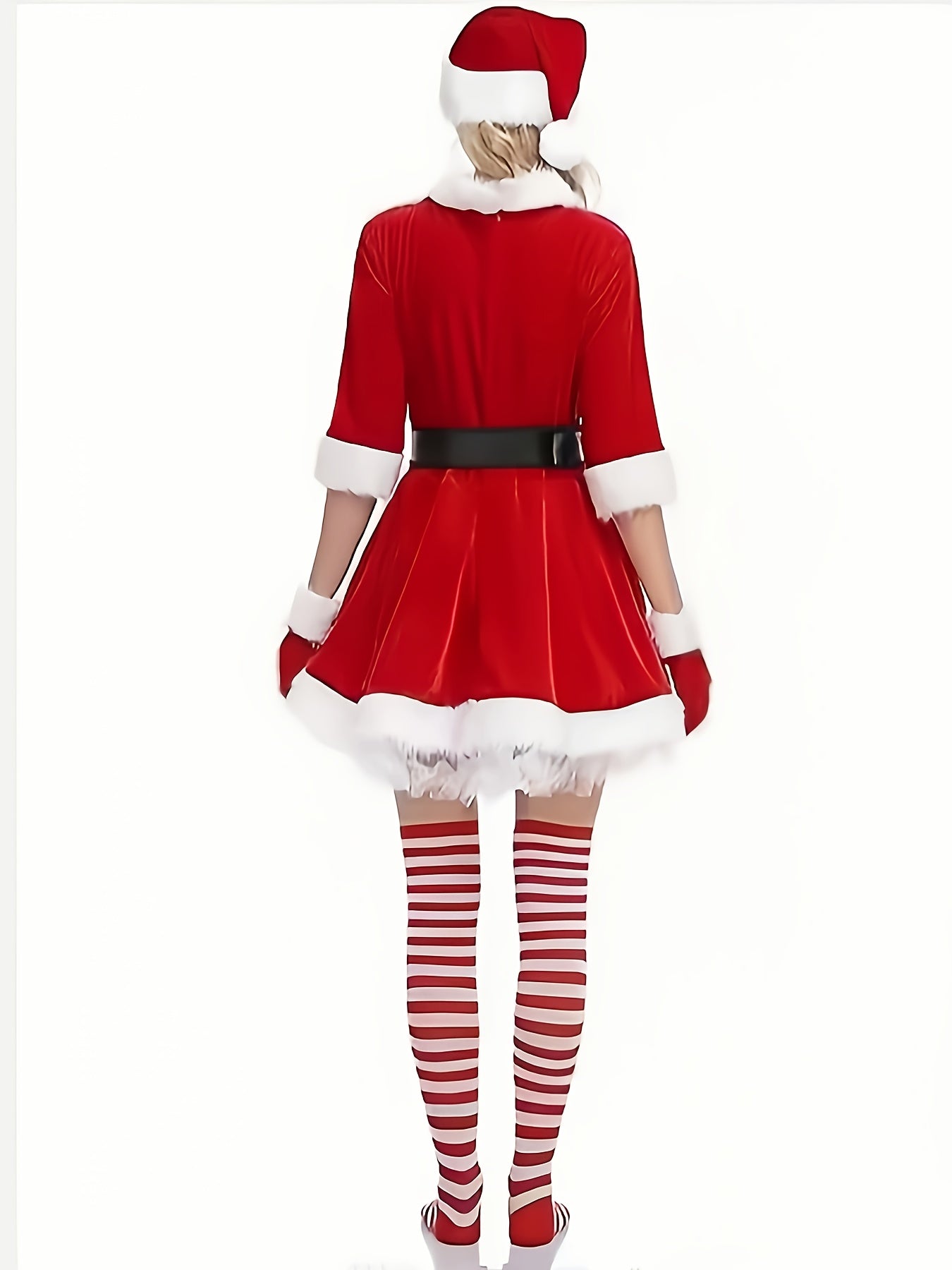 Women's Christmas Dresses, Santa Claus Role-playing Costumes, 5pcs Set, Velvet Round Neck, 3/4 Sleeves with Skirt, Hat, Socks, Belt, Gloves, Plush Decorations, Clothing On /promotion/bestseller