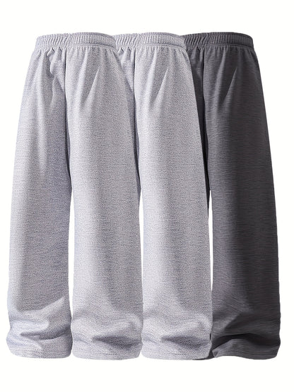 3pcs Men's Lightweight Soft Joggers - Loose Fit Straight Leg Pants Waist, Light Grey & Black/Dark Grey, All-Season Comfort Suitable for Gym, Casual Wear, Everyday Use - Straightforward Casual Style (Stock Available)
