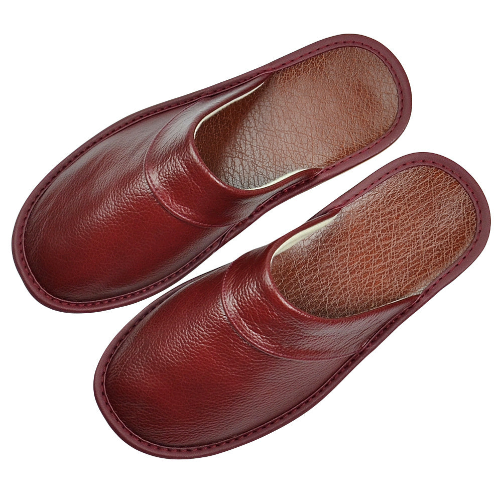 Wide Width Genuine Leather Slippers Oversized Non-slip Genuine Leather Slippers Winter Spring Autumn Summer Indoor Slipper for Men Women| Casual Single Slides Shoes