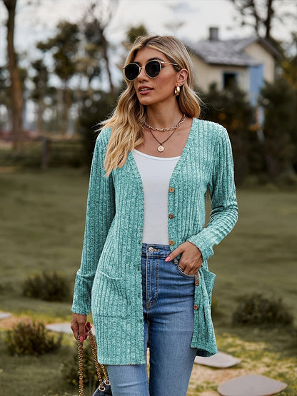 Elegant Orientation + Women'S Fashion Elegant Rib Button Pocket Cardigan