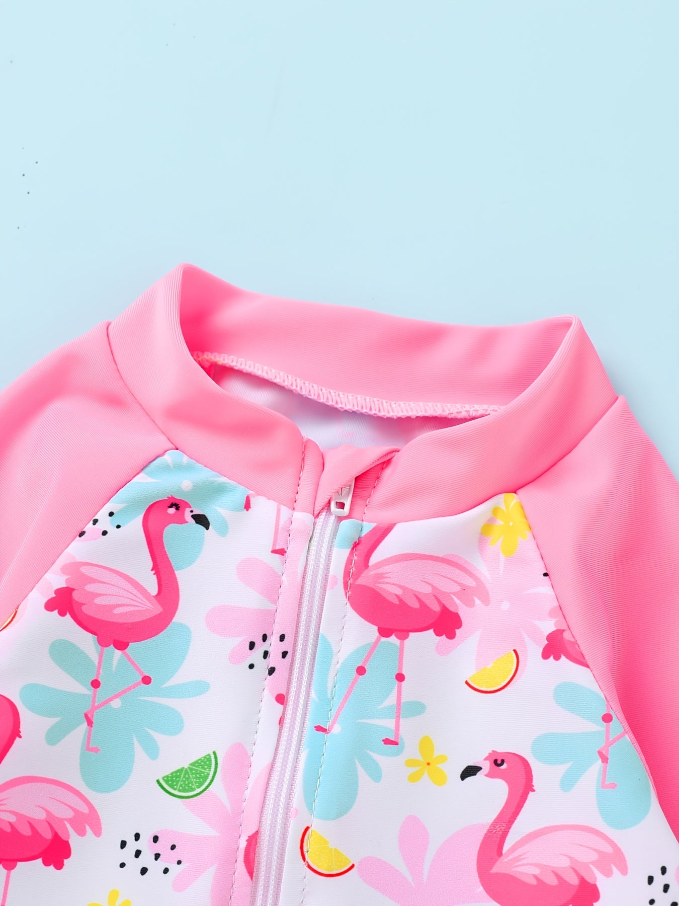 Baby Girl Swimsuit One-Piece Long Sleeved Sunscreen Suit with Hat Set Zipper Swimsuit Cute Strawberry Flower Mermaid Flamingo Beach Outfit