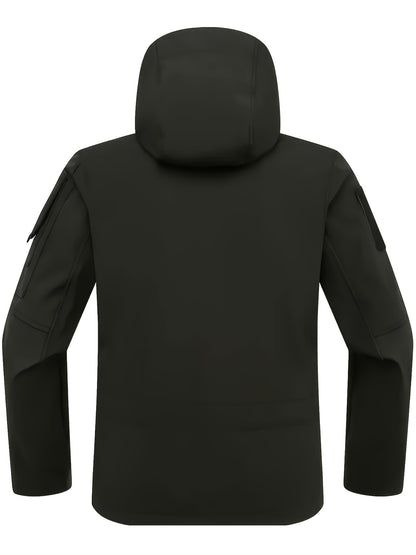 Men's Tactical Jacket Outdoor Zippered Shell Jacket, Windproof, Scratch Resistant, Warm Hooded Jacket, Suitable for Outdoor Activities, Ripstop Technology, Multiple Utility Pockets - Non-Stretch Outdoor Gear for Camping, Survival, Tactical Training.