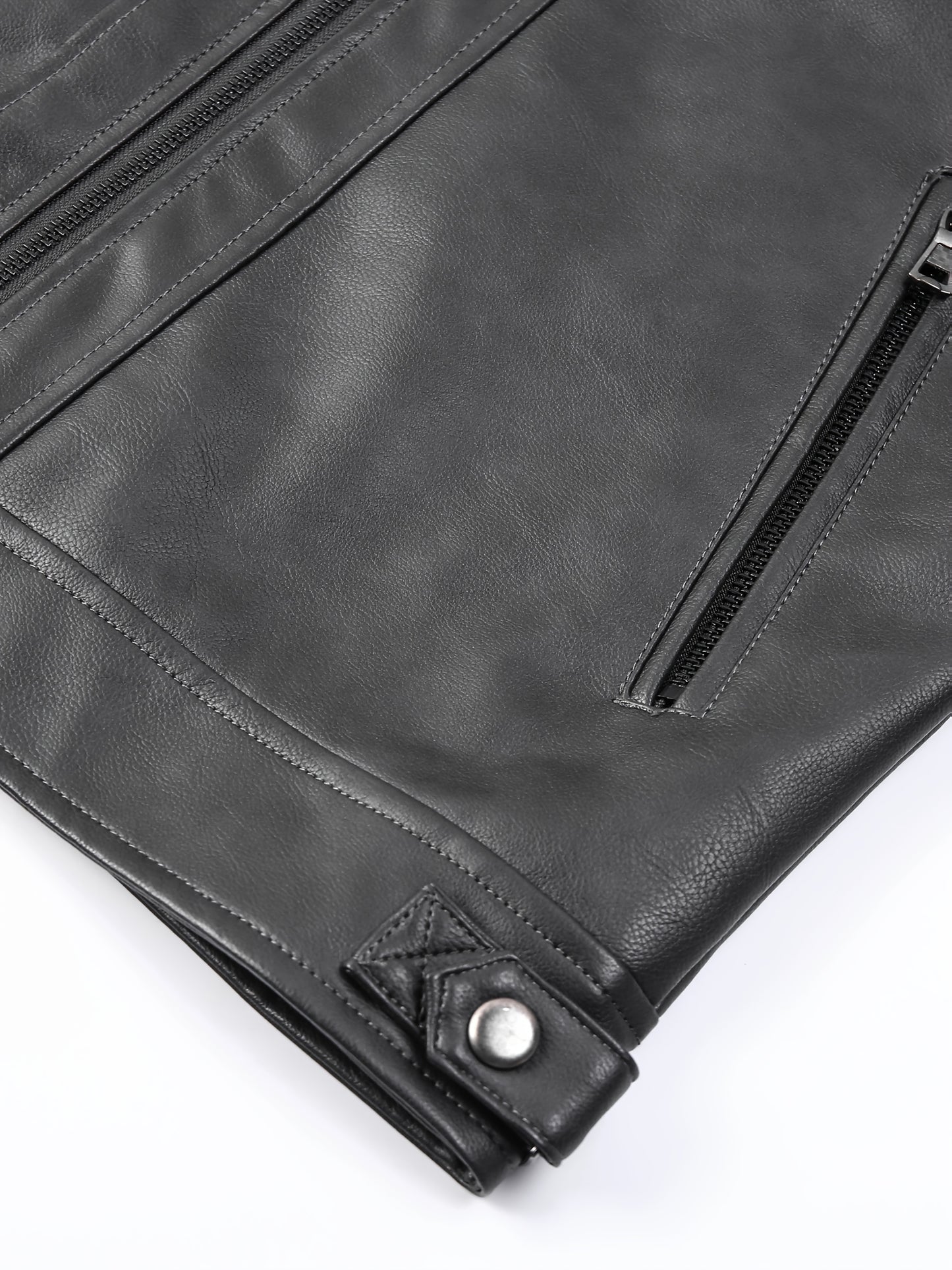 Men's Stand Collar PU Leather Jacket Lightweight Faux PU Leather Motorcycle Casual Jacket