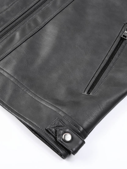 Men's Stand Collar PU Leather Jacket Lightweight Faux PU Leather Motorcycle Casual Jacket