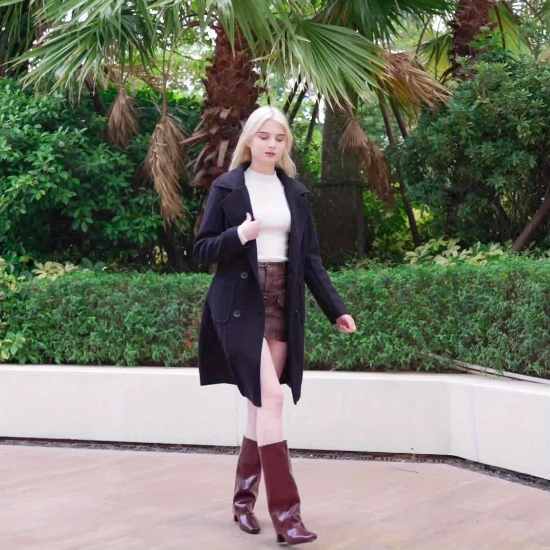 Mid-Length Coat for Women Featuring a Double-Breasted Lapel Design, Perfect for Winter