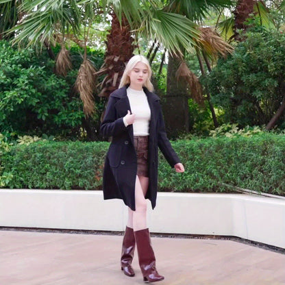 Mid-Length Coat for Women Featuring a Double-Breasted Lapel Design, Perfect for Winter