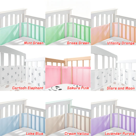 Breathable Crib Mesh Liner, 3Mm Breathable Mesh, Safe And Compliant Crib Single Layer Breathable Mesh Liner, Protects Baby Legs And Arms, Fits 4 Or 3 Sides Full-Size Crib, Better Fixed Support.White/Grey