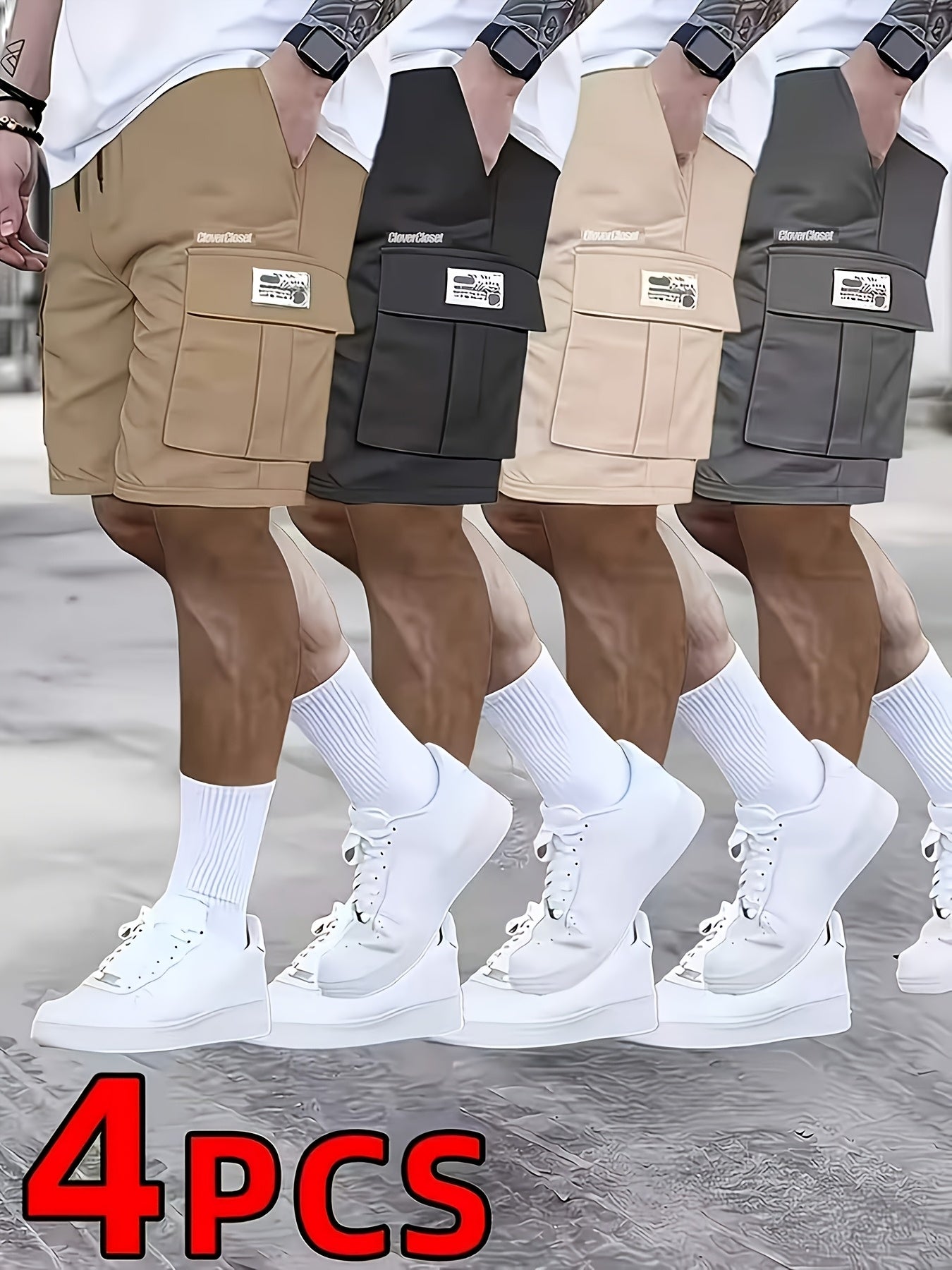 4pcs Men'S Sports Large Pocket Capacity Workwear Practical Shorts for Work