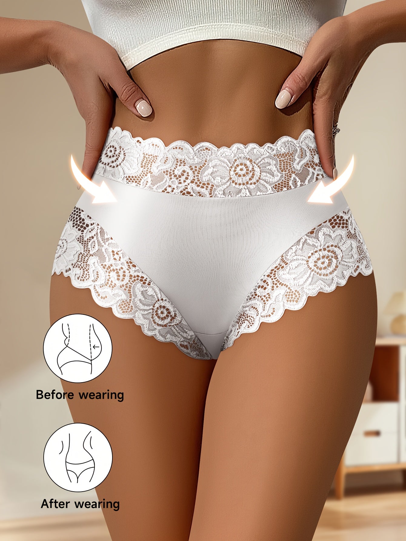 6pcs Lace-Accent Contour Briefs: Flattering Silhouette Design-Soft, Comfortable All-Day Wear