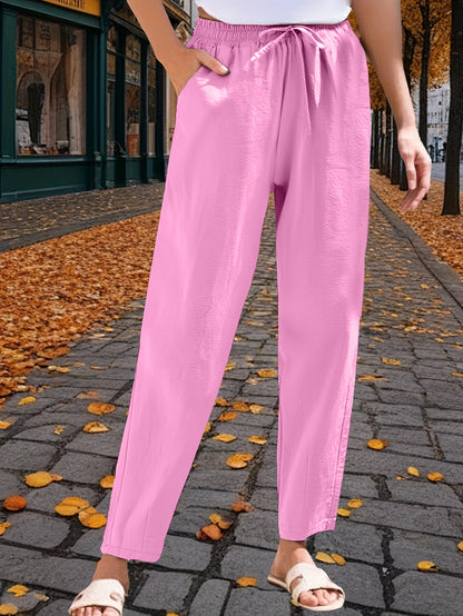 3-Pack Women'S 9/10 Length Casual Trousers, Loose Fit, Solid Color Drawstring Elastic Waist, Comfortable And Versatile for Office, Weekend Strolls, Gatherings, And Beach Vacations