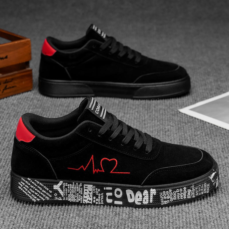 Men'S Mid-Top Sneakers - Vibrant Red Heart And Music Graphic Design, All-Season Outdoor Fitness Shoes, Breathable Pu/Fabric Upper And Durable PVC Sole, Valentine'S Day Birthday Gift for Him, Sneakers, Casual Streetwear, Trendy Footwear