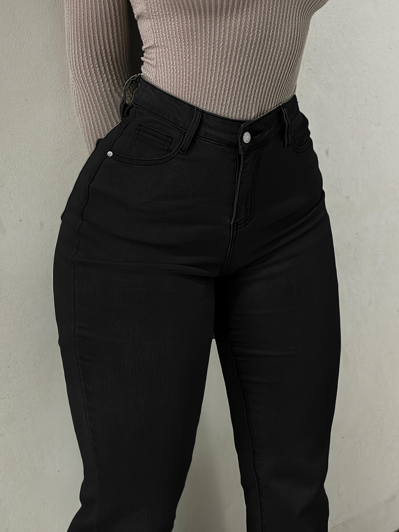 2025 Retro Style Trend Versatile Y2K Urban High Stretch Straight Leg Solid Color Women'S Jeans