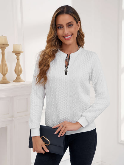 European And American Women's Fashionable Embossed Pullover Hoodie, Zipper Autumn And Winter Casual Long Sleeved Textured Top, Solid Color Long Sleeved Sportswear, Women's Clothing