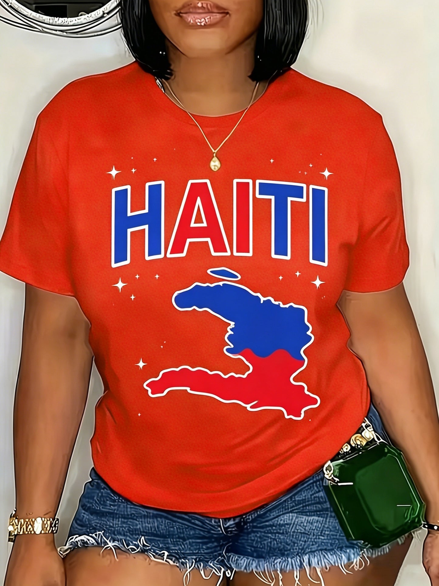 Haiti Map Print Women's TShirt Perfect for Dates, Home Office, Cafes, Mother's Day, Easter, and Any Holiday Celebrations, Ideal Summer Casual Wear