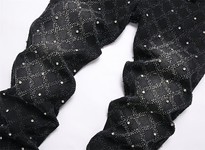Y2K Men's Shiny Rhinestone Embellished Stretch Slim-Fit Jeans, Casual Street Style Hip-Hop Skateboarding Rap Pants, Machine Washable - All-Season Wear