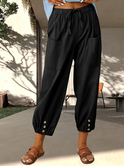 3-Pack Women'S Loose Casual Pants, Solid Color Linen Blend Wide-Leg Trousers With Pockets, For Daily Commute & Casual Wear