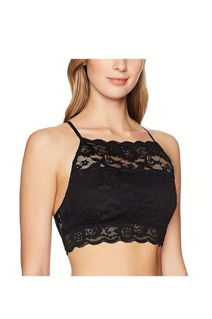 4 Pack High-Neck Lace Bralette for Women Racerback Floral Crop Top Vest Bra