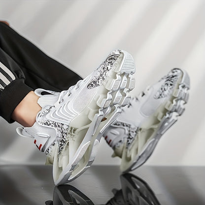 Men'S Blade Sneakers, Casual Athletic Shoes, Solid Color, All-Season Sports Footwear, Lace-Up, Fabric Upper, Mesh Inner, Rubber Sole, Round Toe, Fabric Insole