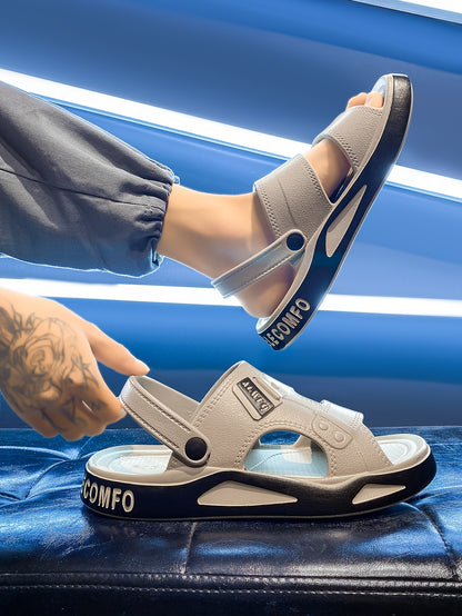[Breathable Non-Slip Slides] Breathable Non-Slip Men's Summer Slides - EVA Material Geometric Design Beach & Indoor Sandals