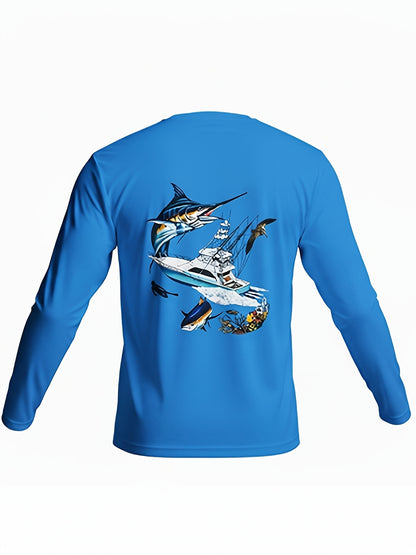 3pcs Men's Graphic Long-Sleeve Shirts for Men SPF UPF 50+ Fishing T-Shirt Quick-Dry Lightweight