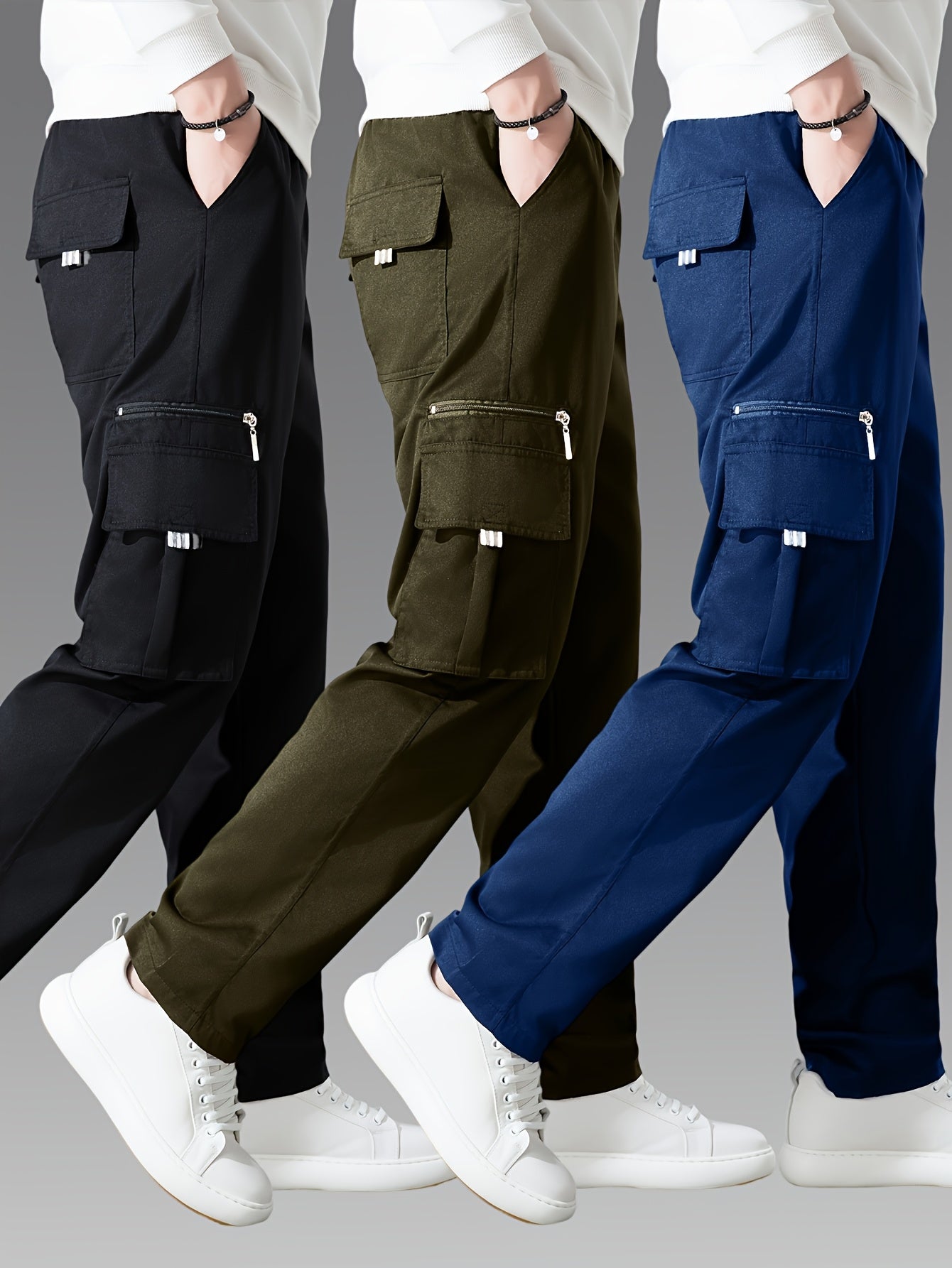 3pcs Men's Fashion Cargo Pants Casual Daily Outdoor Travel Multi-pocket Cargo Pants