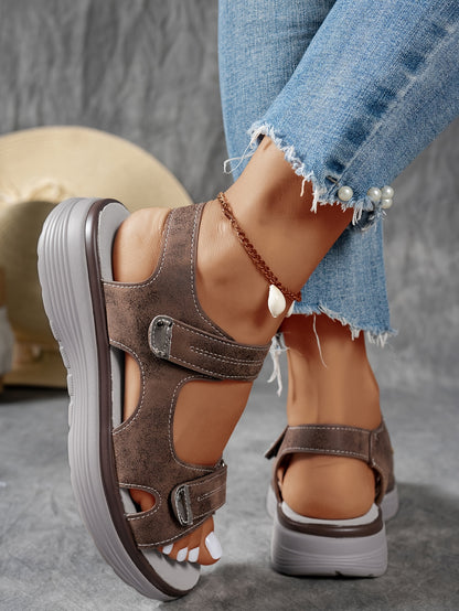 Women's Wide-Fit Thick Platform Sandals with Arch Support & Shock Absorption - Cushioned Sole, Adjustable Hook-and-Loop Back Strap, Open-Toe Traction Heel Suitable for Wide Feet, Athletic Casual Sneakers for Casual Attire, Women Shoes