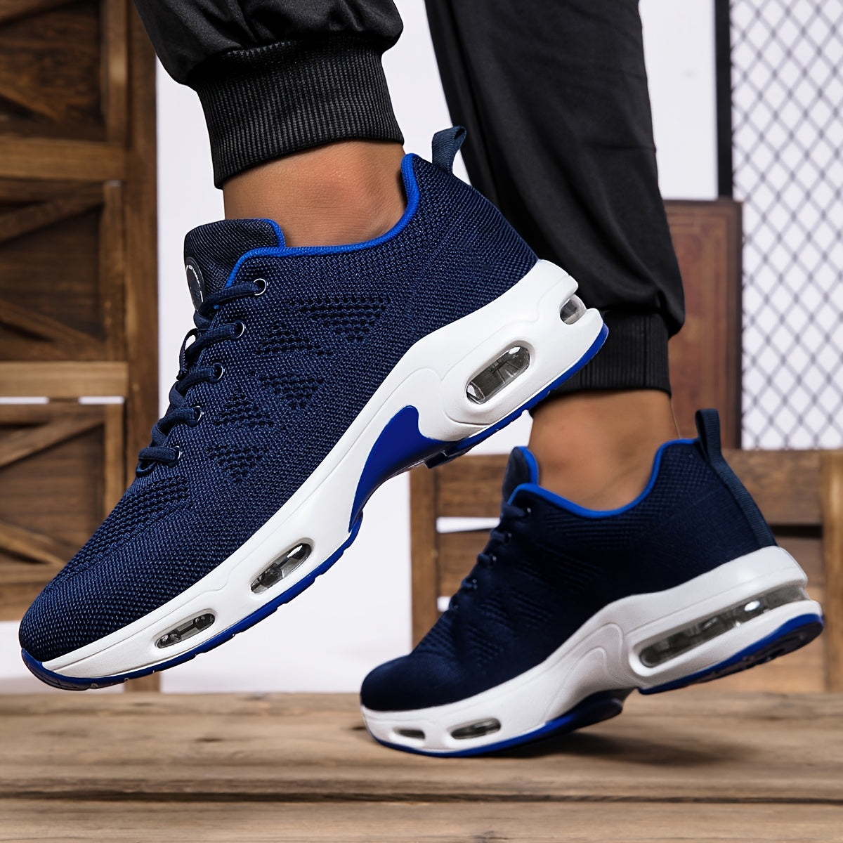 Men'S Air Cushioned Sports Shoes, Fashionable And Breathable Lace Up Running Shoes, Casual Outdoor Lightweight Walking Shoes