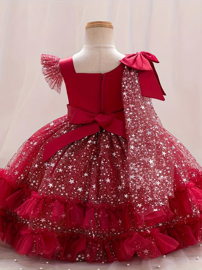Halloween Dresses for Girls, Kids Halloween Costumes Galaxy Print Tutu Dress Off-Shoulder Flutter Sleeves A-Line Party Princess Gown