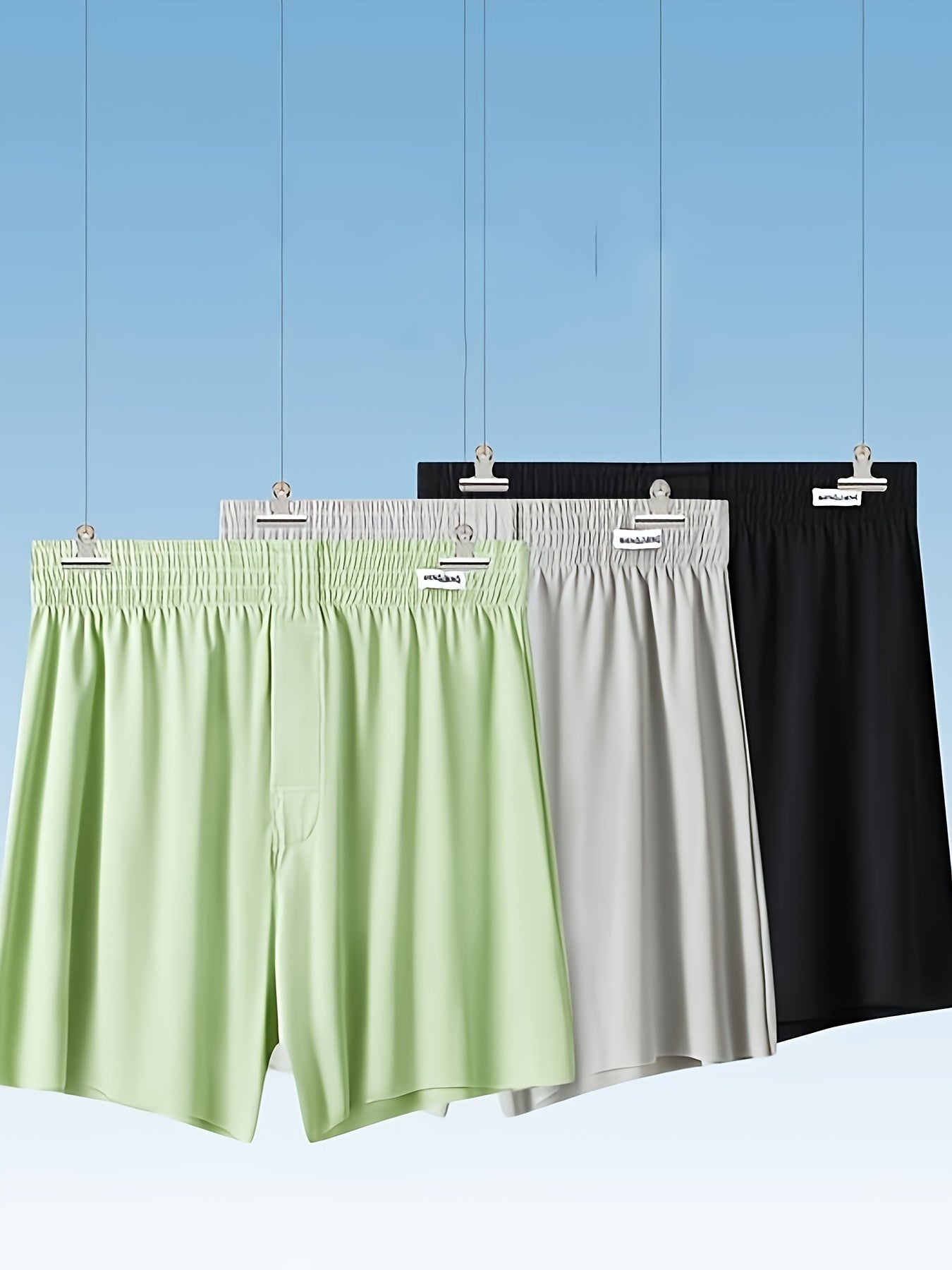 3pcs of New Men'S Polyamide Shortie Pants with Medium Stretch, Solid Color, Lycra Blend, Daily & Casual Wear, Loose Fit, Woven Fabric, 170 g/m虏 Weight