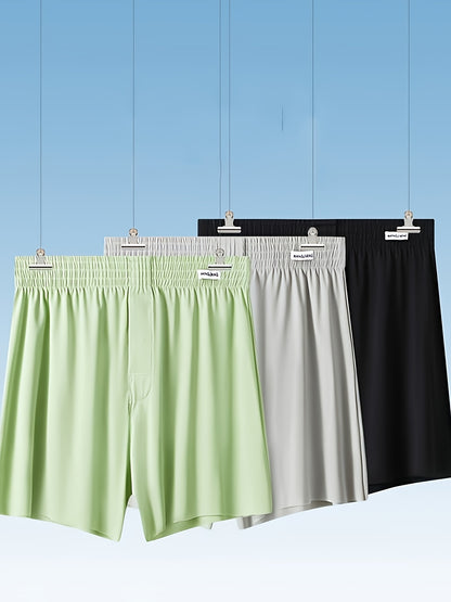 3pcs of New Men'S Polyamide Shortie Pants with Medium Stretch, Solid Color, Lycra Blend, Daily & Casual Wear, Loose Fit, Woven Fabric, 170 g/m虏 Weight