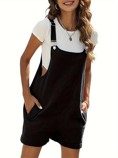 Women'S Linen Stylish Short Overalls Casual Summer Bib Shortalls With Pockets