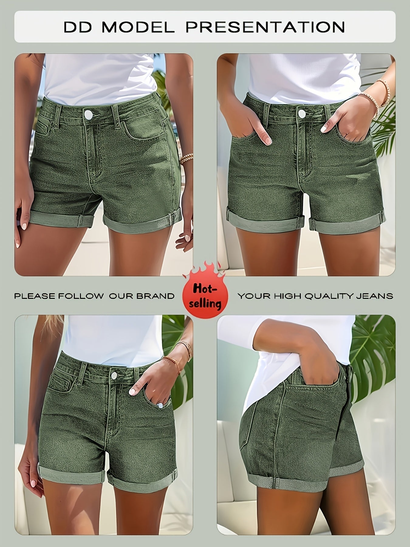 Women's Green Denim High-Waist Pants - product view 14